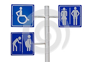 Sign of public toilet for male, female, pregnant, oldster, and