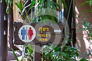 Sign of public toilets, men and  lady. Symbols represent communication. Restroom sign on outdoor.