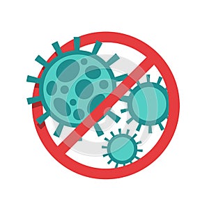 Sign quarantine caution virus , covid-19 virus with circle green virus sign in red stop circle vector design