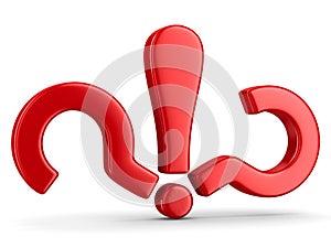 Sign question and exclamation on white