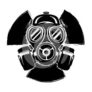 Sign of radioactivity with gas mask: the concept of pollution and danger. Gas Mask grunge vector illustration. Radioactive sign.