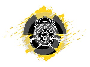 Sign of radioactivity with gas mask grunge vector illustration. Concept of pollution and danger. Radioactive sign. Radioactive photo
