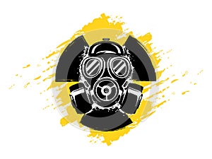 Sign of radioactivity with gas mask grunge vector illustration. Concept of pollution and danger. Radioactive sign. Radioactive