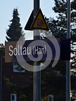 Sign of the Rail Way Station in the Town Soltau, Lower Saxony