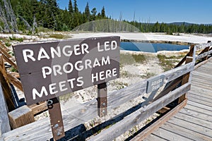 Sign - Ranger-led program meets here, in front of Abyss Pool, for tours and guides of West Thumb Geyser Basin in Yellowstone