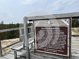 A sign for the raptor migration at white point in Michigan