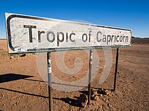 Sign reading Tropic of Capricorn` in Namibia