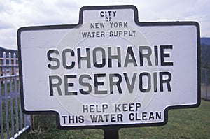 A sign that reads Ã¯Â¿Â½Schoharie ReservoirÃ¯Â¿Â½