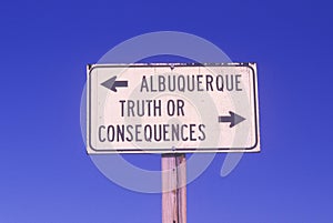 A sign that reads ï¿½Albuquerque/Truth or Consequencesï¿½