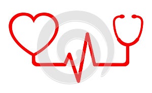 Sign red heart pulse icon, one line, cardiogram photo