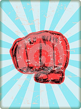 Sign of a red human fist, power,agression,protest symbol, grunge style photo