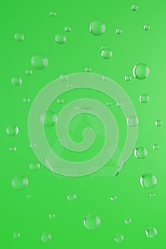 Sign Reduce, Reuse, Recycle on green background with glass balls. 3d render eco illustration.