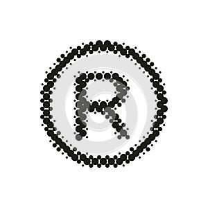 Sign Registred halftone icon. Dotted grunge symbol of ink spots. Textured design element. Vector