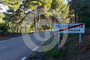 Sign on the road to the end of the village of Sant Sebasti de Montmajor