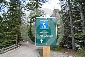 Sign for the Rockpile trail at Moraine Lake - Banff National Park Canada