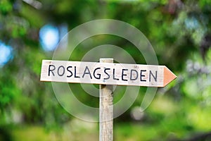 Sign for Roslagsleden trecking path