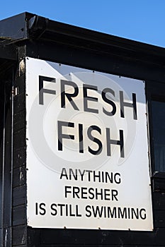 Sign for sale of fresh fish on Suffolk coast