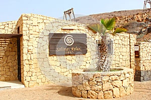 Sign Salinas Relax building, Pedra da Lume, Cape Verde, Africa