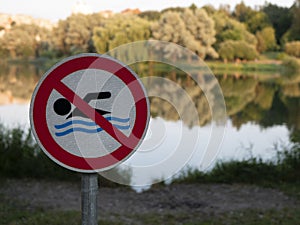 The sign says swimming is prohibited. Place where it is forbidden to swim