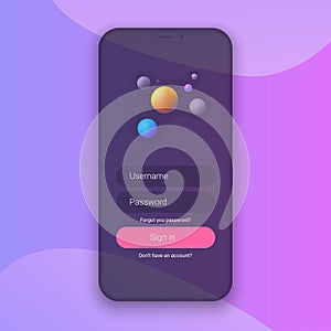 Sign In Screen. Clean Mobile UI Design Concept. Login Application with Password Form Window. Trendy Holographic Gradients. EPS 10