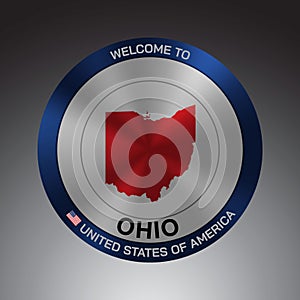 The Sign Shield style United states of America with message, Ohio and Red map on Grey Background vector art image illustration