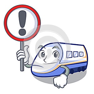 With sign shinkansen train in the shape mascot