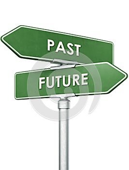 Sign showing direction of future and past