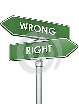 Sign showing direction for right and wrong photo