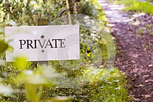 Sign showing private on a white background
