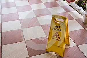 Sign showing warning of caution wet floor