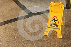 Sign showing warning of caution wet floor