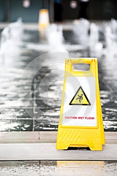 Sign showing warning of caution wet floor