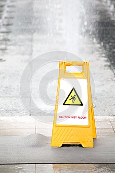 Sign showing warning of caution wet floor