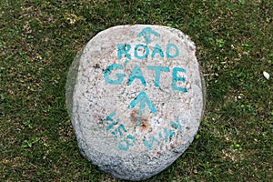 Sign showing the way to Road Gate Hebridean Way written on a rock