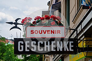 Sign Souvenir in two languages - English and German. photo