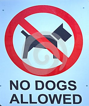 A sign stating, No dogs allowed.