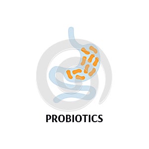 Sign of stomach with probiotics bacterias flat vector illustration isolated.