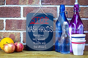 Sign, stop wash hands then help yourself to water and vitamin C, community coronavirus covid19 spreading