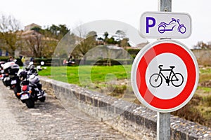 Sign street for motorcycle authorized parking motorbike parked area icon prohibited bicycle