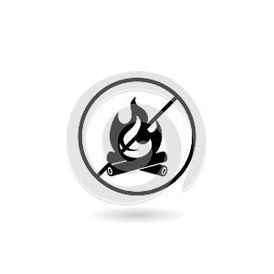 Sign or symbol no campfire icon with shadow