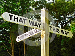 Sign symbolizing indecision choices opportunity travel