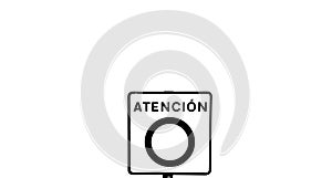 Sign with text in Spanish isolated in the white background, \