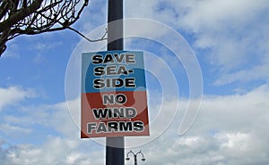 Sign to no wind farms in Swanage Dorset