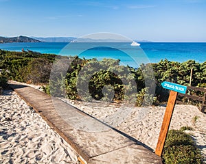Sign to Spiaggia Rena Di Ponente - Sardinia. Italy