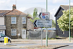 Sign for Town centre and Bus station and places in Bury St Edmunds