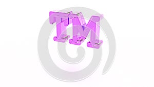 Sign Trademark text on a white background changes its color 3d