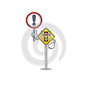 With sign traffic light ahead on the cartoon