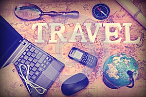 Sign Travel, Laptop, Mouse, Globe, Compass, GSM Phone, Letter, M