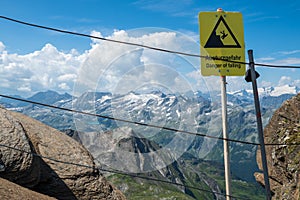 Sign on trecking path to Kitzsteinhorn alp