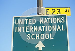 A sign for the United Nations International School